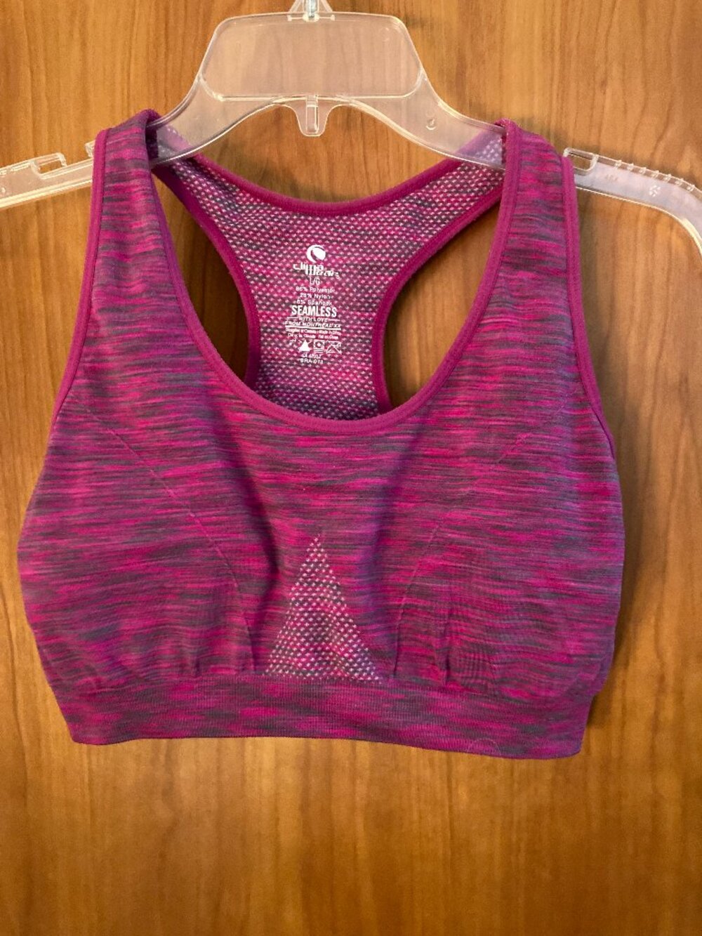 Climawear pink and gray space-dye seamless racerback sports bra L